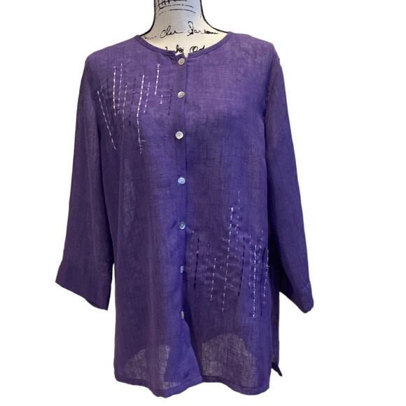 Napa Valley Women’s Button Up Embellished Purple Blouse Size Large - Picture 2 of 11